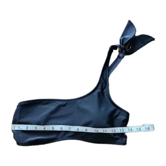 Abercrombie & Fitch One shoulder tie black swimsuit top size Medium euc - Picture 2 of 5